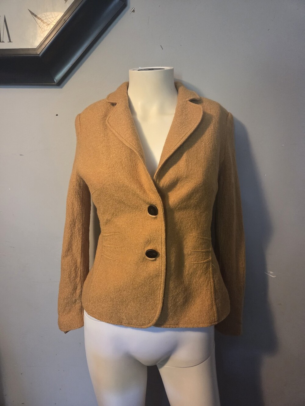 Laura Petites Textured Wool Blend Blazer, Size 2, Mustard Yellow, Gold Lining